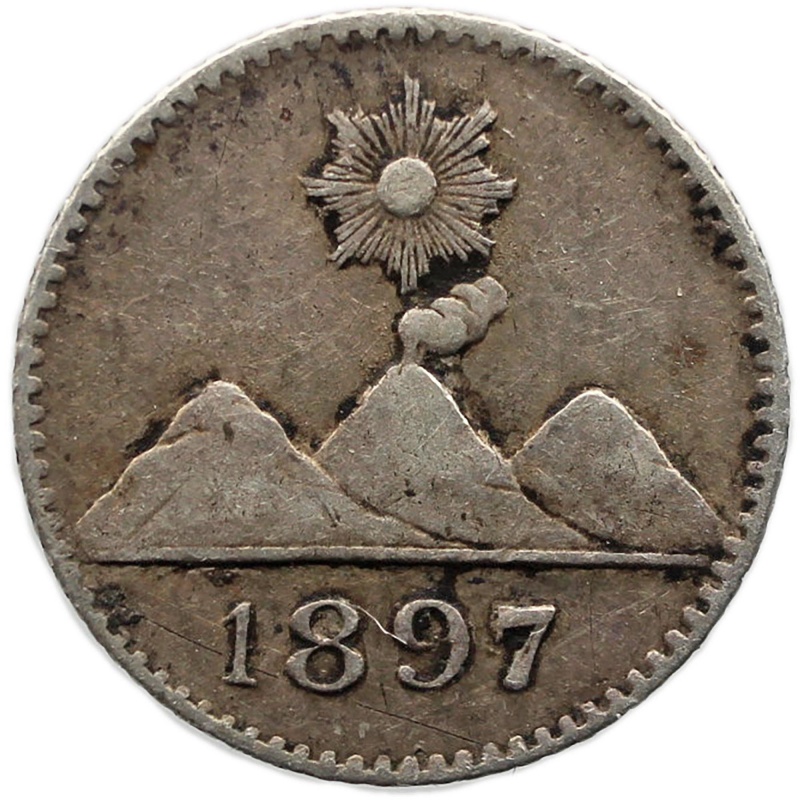 1897 1/4 Real Guatemala Coin Silver bent-leaf variety