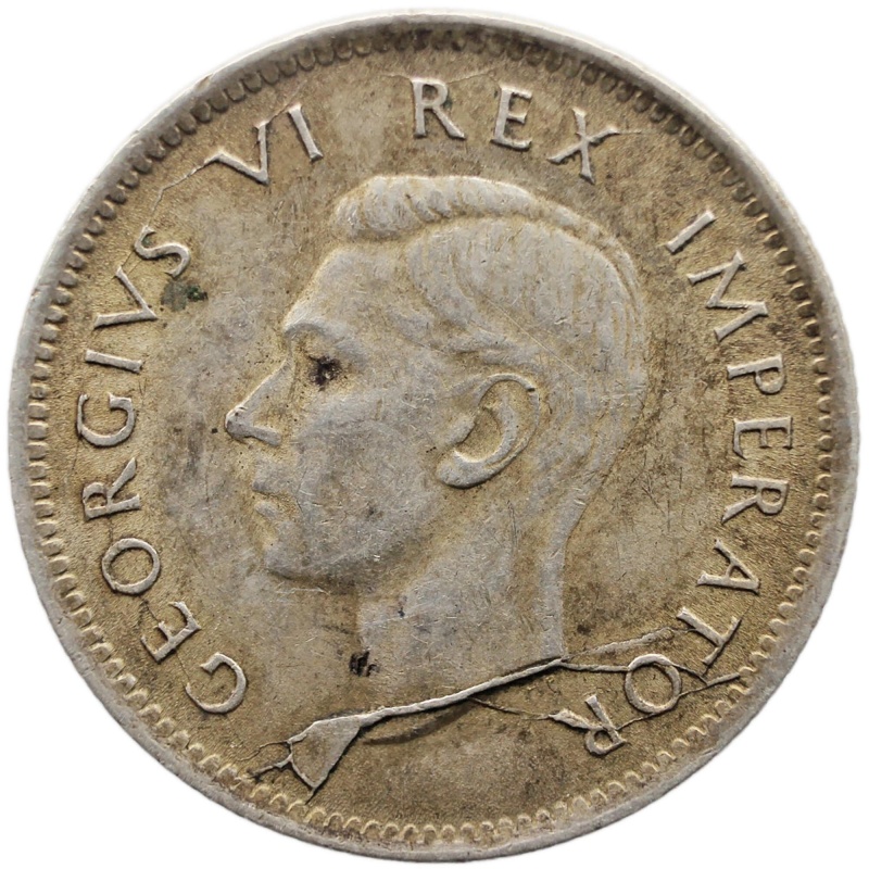 Die Error 1942 6 Pence South Africa Coin George VI Silver