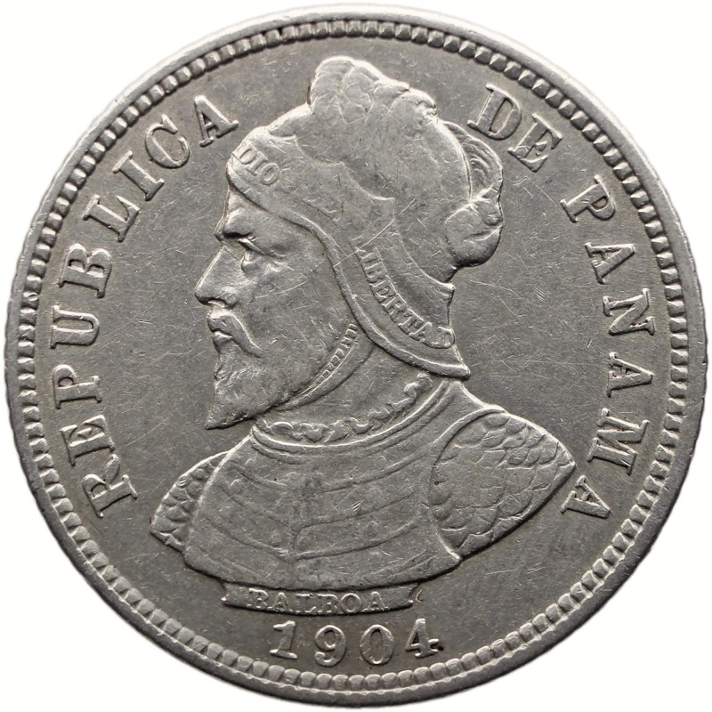 1904 10 Centesimos Panama Coin Silver Vasco Nunez de Balboa