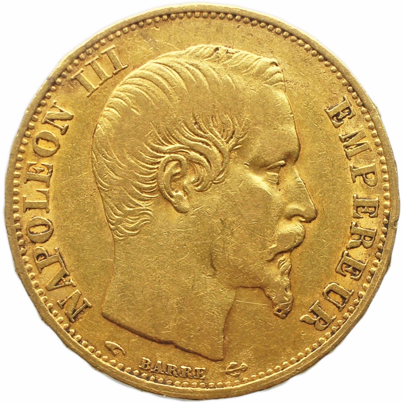 1860 A 20 Francs France Coin Napoleon III Gold Paris Mint
