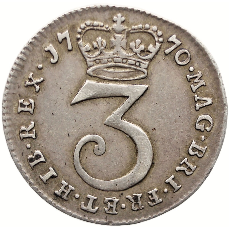 1770 3 Pence George III Coin Maundy UK Silver