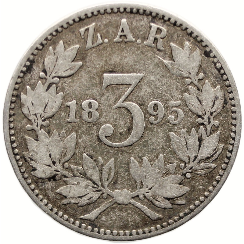 1895 3 Pence South Africa Coin Paul Kruger Silver