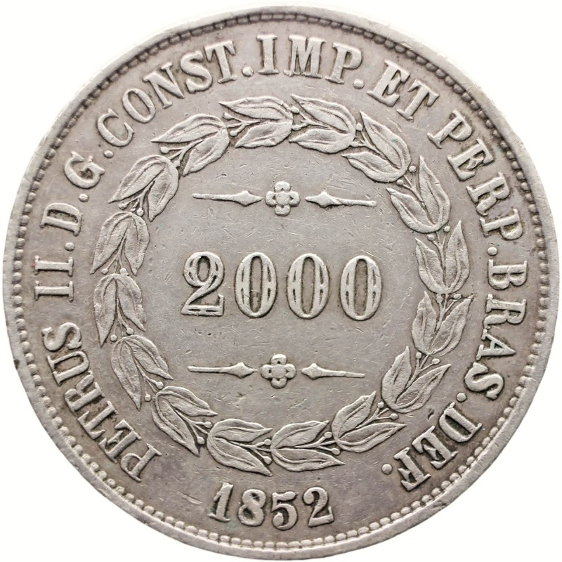1852 2000 Reis Brazil Coin Pedro II Silver