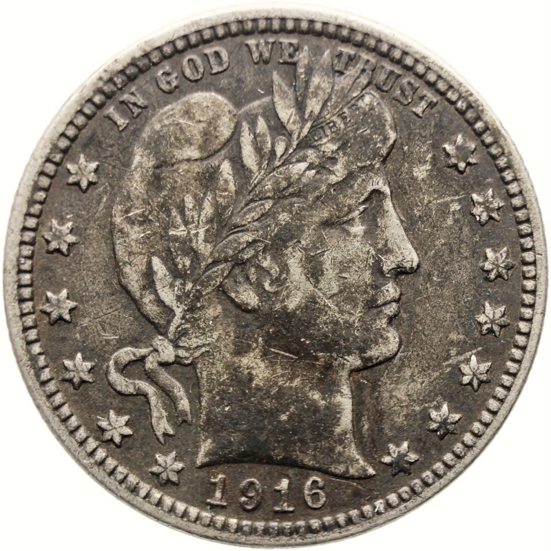 1916 D Quarter Dollar Barber USA Coin Silver