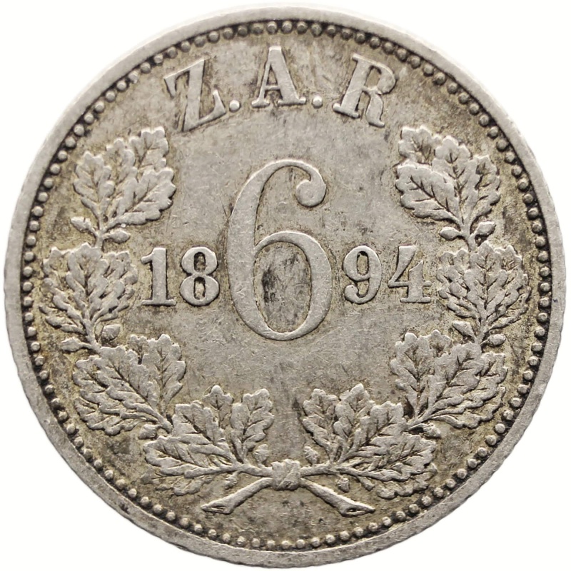 1894 6 Pence South Africa Coin Paul Kruger Silver