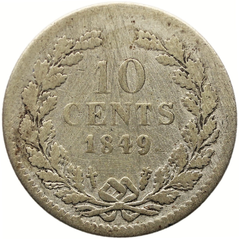 1849 10 Cents Netherlands Coin Willem II Silver