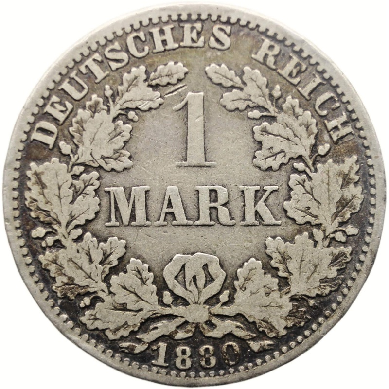 1880 A 1 Mark Germany Wilhelm I Coin Silver Berlin Mint