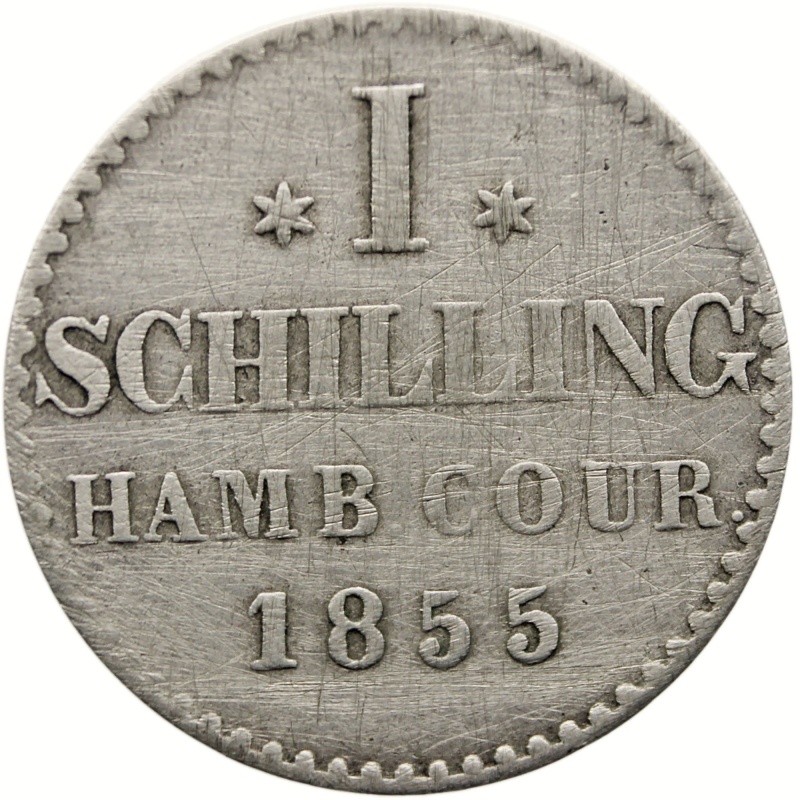 1855 One Shilling Hamburg Coin Germany