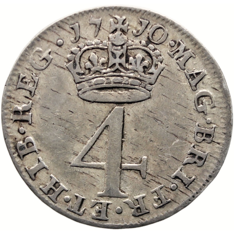 1710 4 Pence Anne Coin Maundy Coinage UK Silver