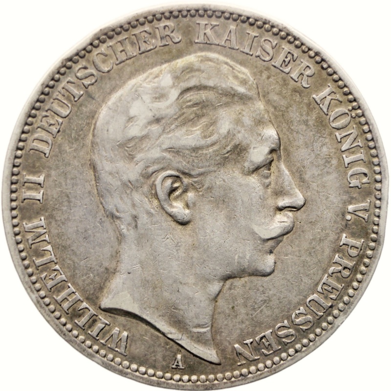 1909 A 3 Mark Prussia Germany Coin Silver Berlin Mint Wilhelm II