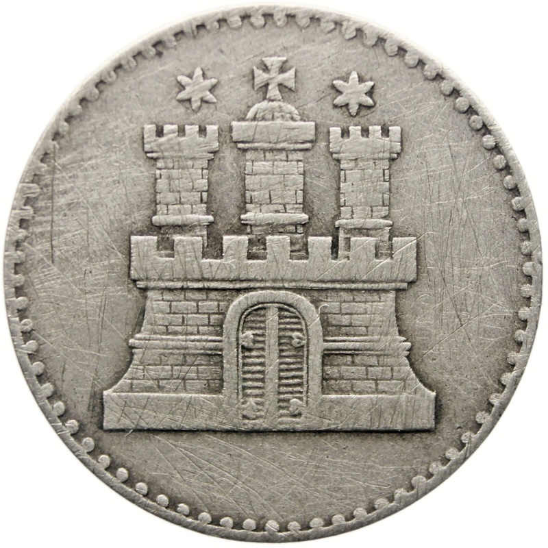 1855 One Shilling Hamburg Coin Germany