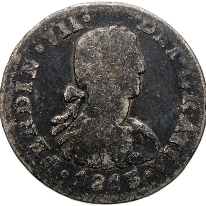 1813 JJ Half Real Mexico Coin Ferdinand VII Silver