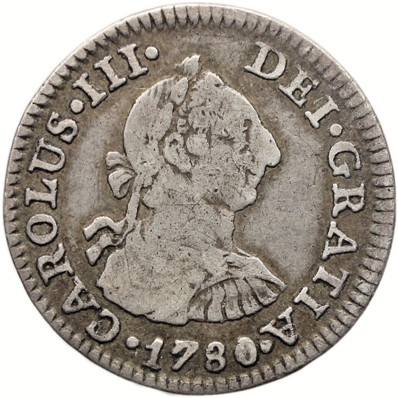 1780 Mo FF Half Real Spain Mexico Coin Carlos III Silver
