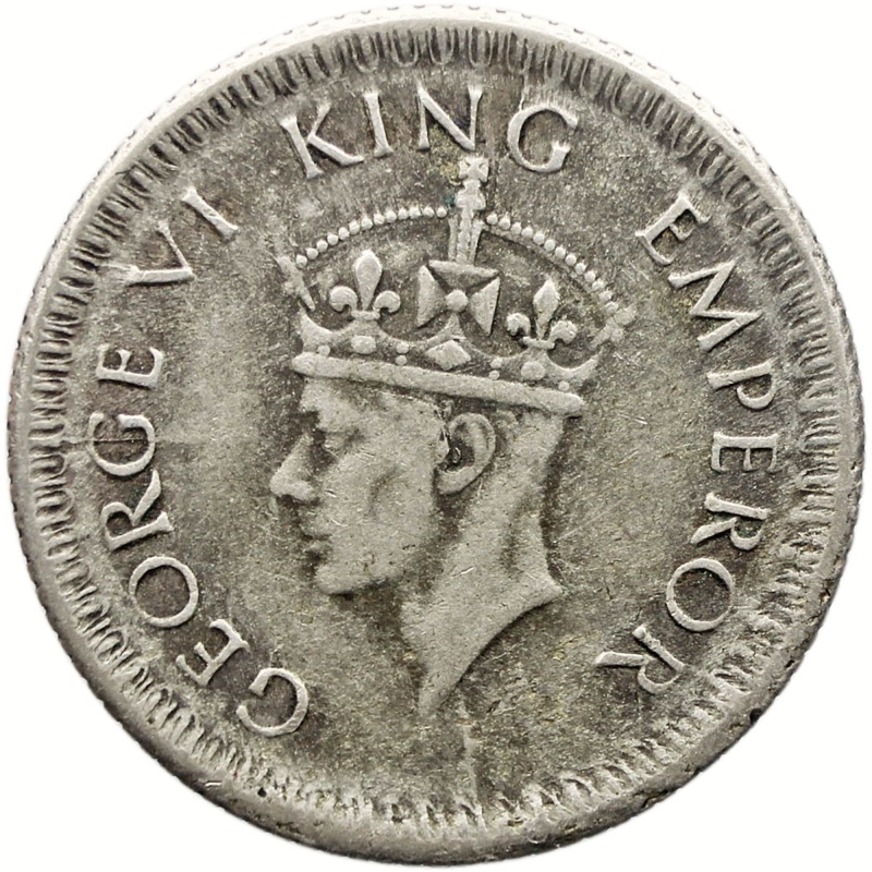 1943 Quarter Rupee British India Coin George V Silver Calcutta Mint