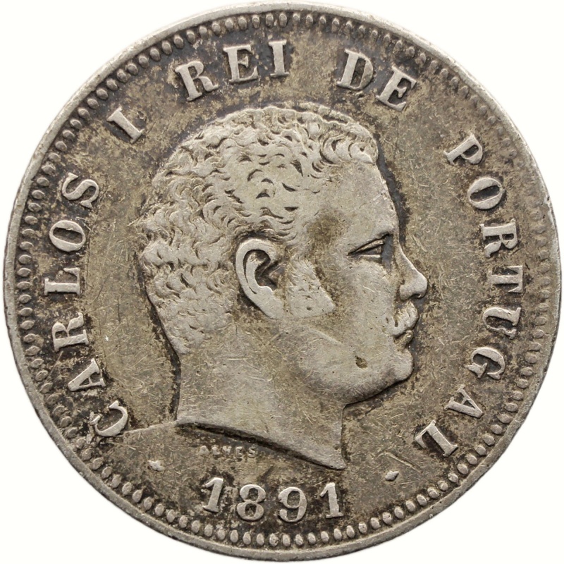 1891 200 Reis Portugal Coin Carlos I Silver