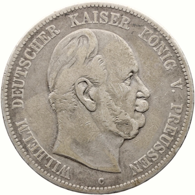1876 5 Mark Prussia Coin Germany Wilhelm I Silver Frankfurt am Main Mint