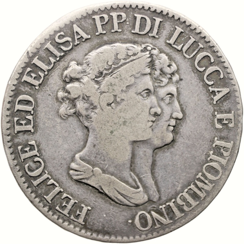 1807 5 Franchi Lucca Italy Coin Silver Felix and Elisa
