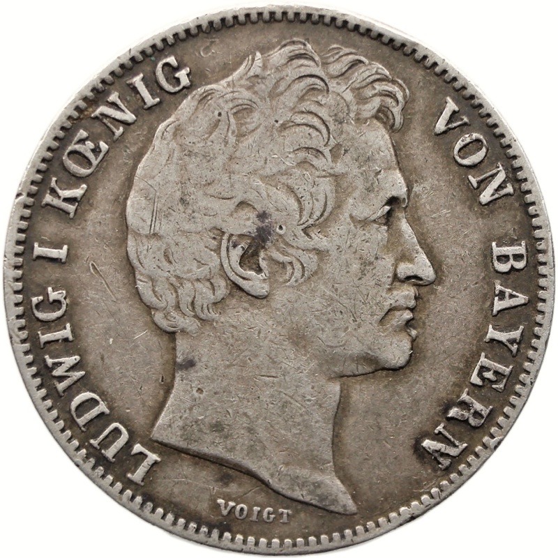 1838 Half Gulden Kingdom of Bavaria Germany Coin Ludwig I Silver