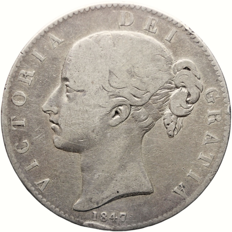 1847 Crown Victoria Coin UK Silver Cinquefoil Stop