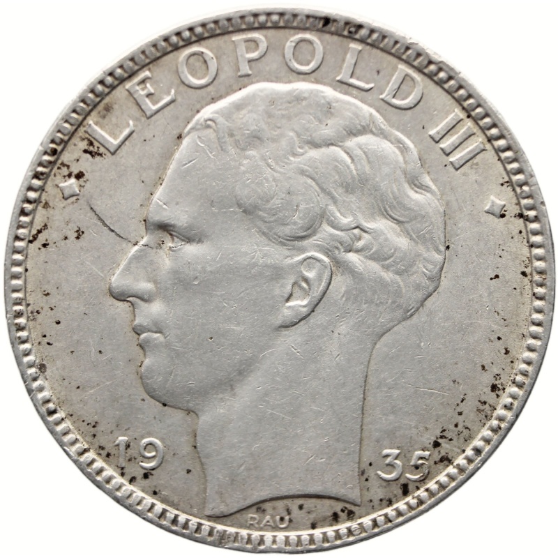 1935 20 Francs Belgium Coin Leopold III Silver