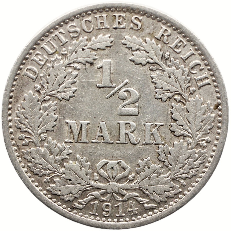 1914 A Half Mark Germany Coin Wilhelm II Silver Berlin Mint