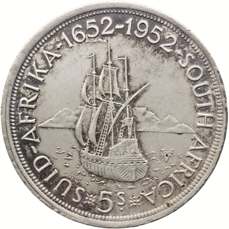 1952 5 Shillings South Africa Coin George VI Silver Cape Town Anniversary