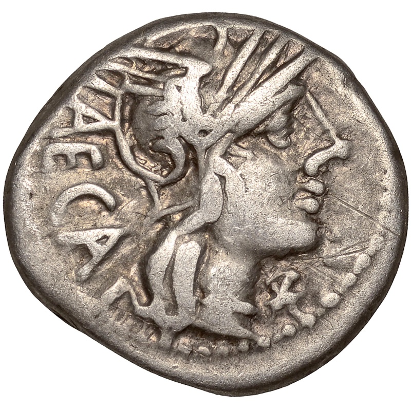 125 BC Roman Republic Coin M. Porcius Laeca Denarius Silver