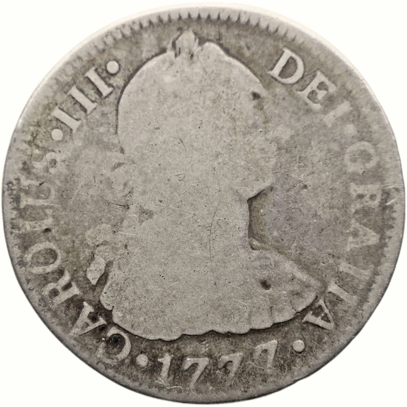 1777 Mo FM 2 Reales Mexico Coin Charles III of Spain Silver