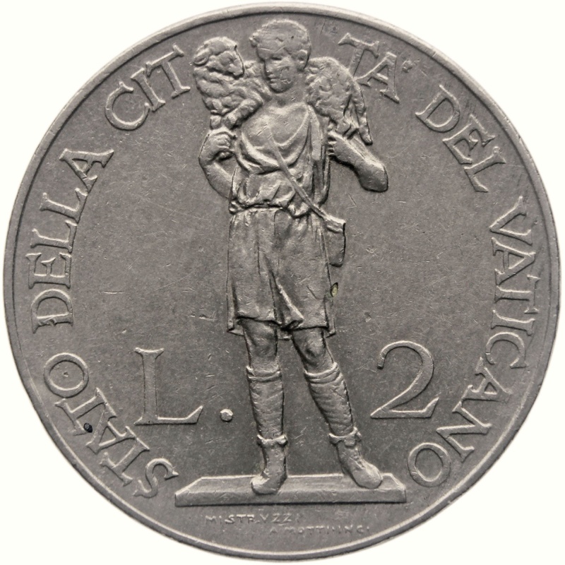 1934 2 Lire Pius XI Vatican City Coin