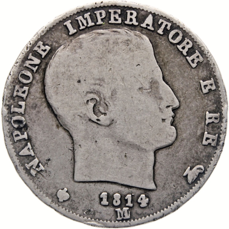 1814 M 1 Lira Kingdom of Italy Coin Napoleon I Silver