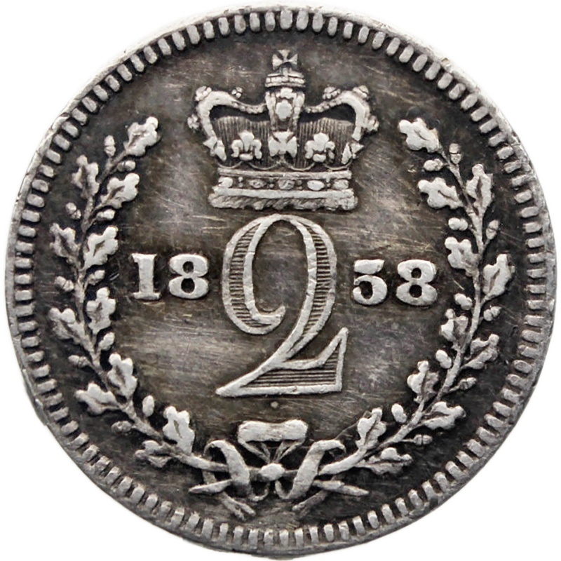 1838 2 Pence Victoria Coin Silver UK