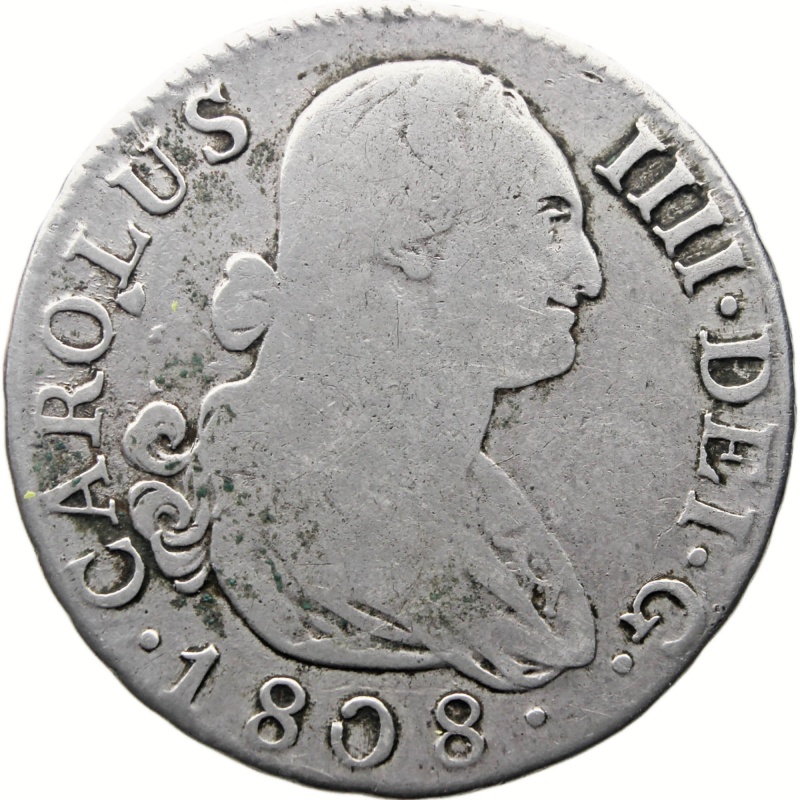 1808 MAI 2 Reales Spain Coin Charles IV Silver Madrid Mint
