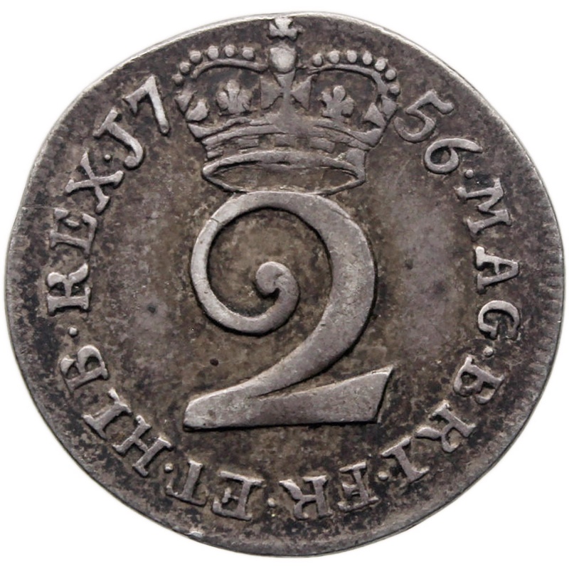 1756 2 Pence George II Coin UK Maundy Coinage Silver