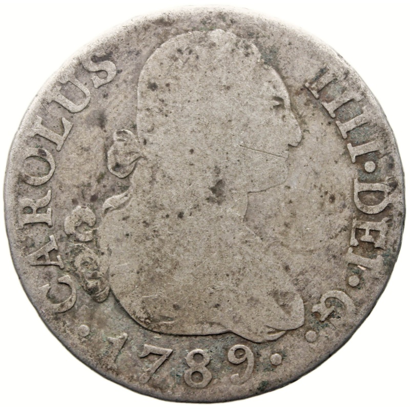 1789 MMF 2 Reales Spain Coin Charles IV Silver Madrid Mint