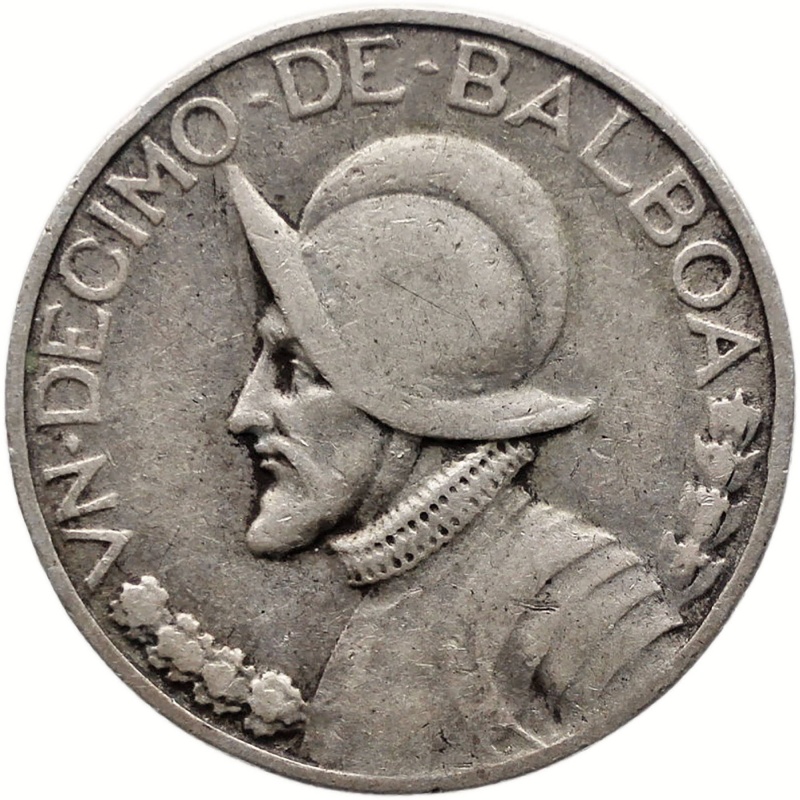 1947 1/10 Balboa Panama Coin Vasco Núñez de Balboa Silver