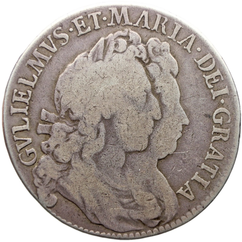 Rare 1692 1/2 Crown William and Mary QVINTO Coin UK Silver 2nd busts