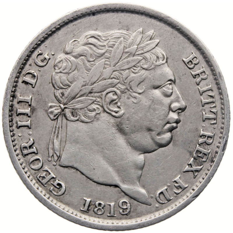 Rare 1819 over 3 Shilling George III Coin UK Silver