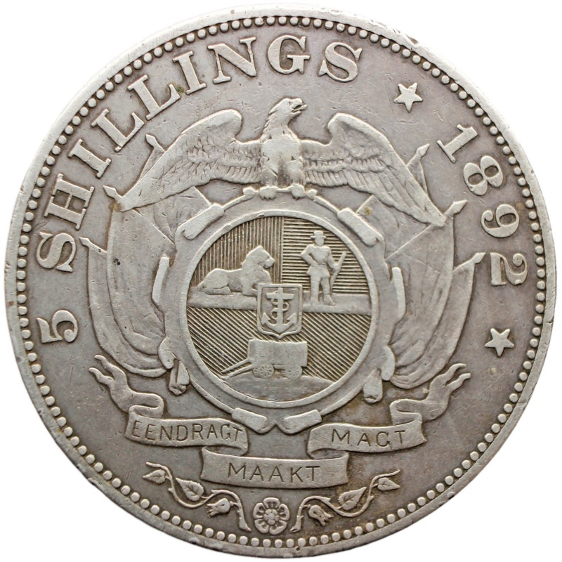 Rare 1892 5 Shilling South Africa Crown Silver Coin Double Shaft Paul Kruger