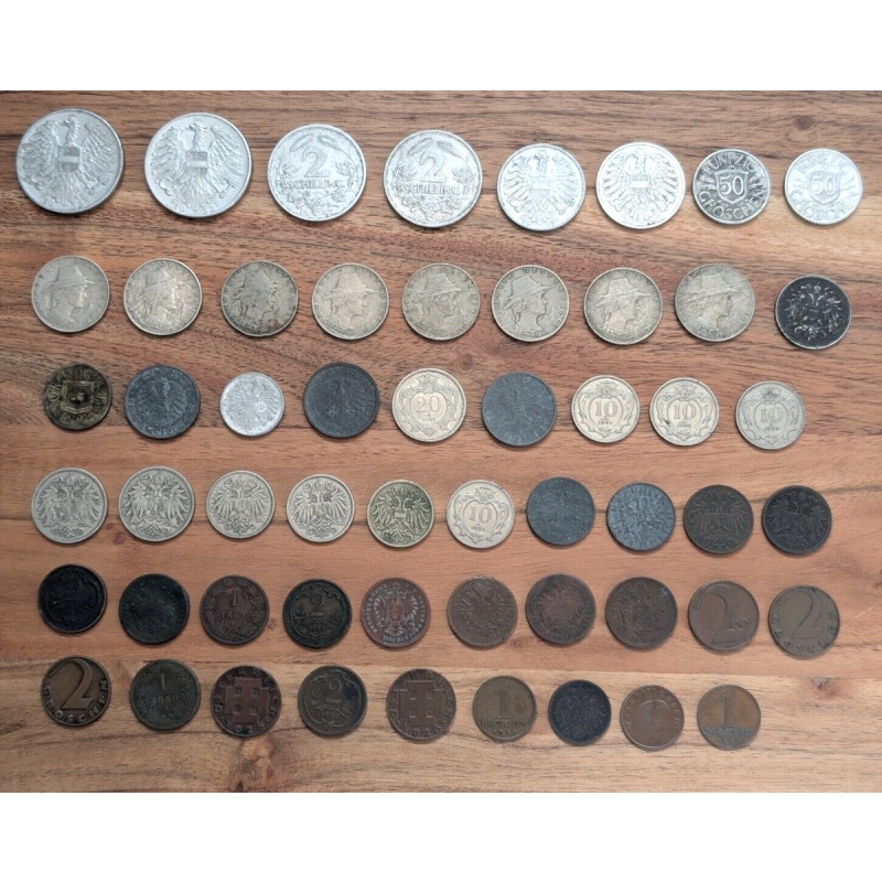 lot of 55 old Austrian coins - Aluminium, nickel and copper collection