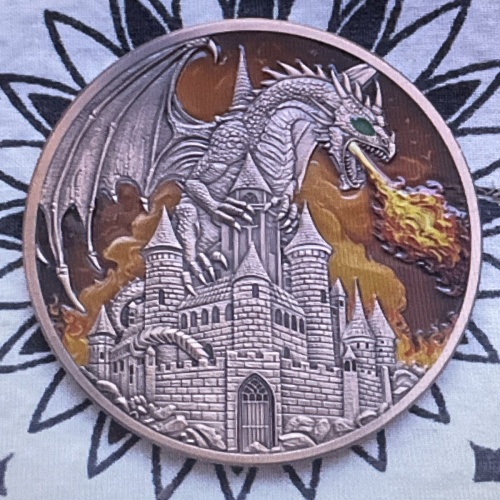 5oz High Relief Colored Copper Dragon round in Capsule Tiny 1k Mintage