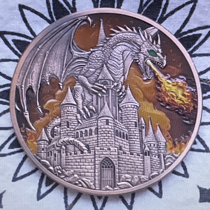 5oz High Relief Colored Copper Dragon round in Capsule Tiny 1k Mintage