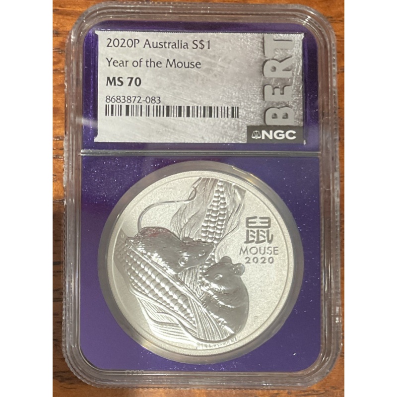 2020 P Australia  $1 Once Coin Year of the Mouse NGC MS70 1oz Silver BERT