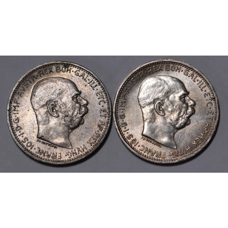 1914 & 1915 Austria Silver Corona Coins (2) Francis Joseph I KM#?2820