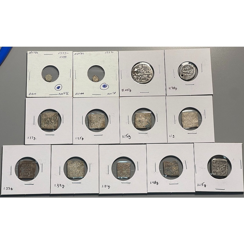 Lot of 13 Mostly Indian/Middle Eastern Silver 1700/1900s Coins
