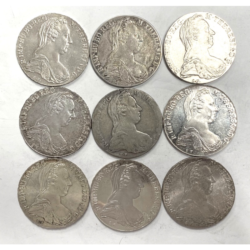 9pc Austria Maria Theresa Silver Thaler Restrike Coins 1780 SF