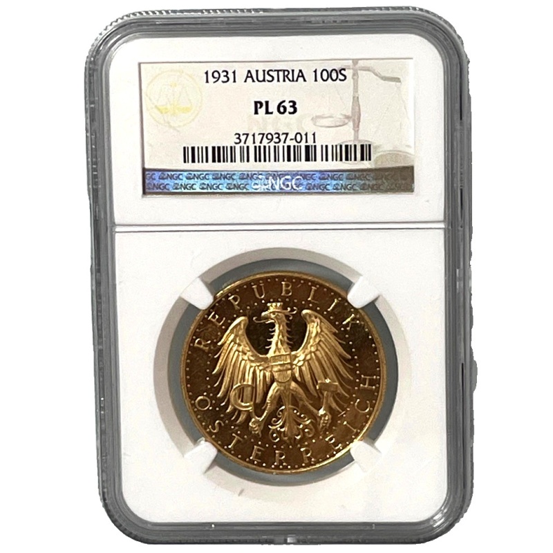1931 Austria Gold 100 Schilling Proof Like NGC PL 63- Rare
