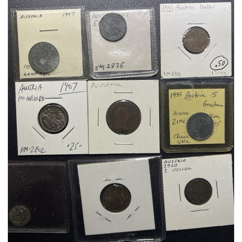 Austria Mixed Years & Denominations Minor Coins: Lot of 13-BM9601721