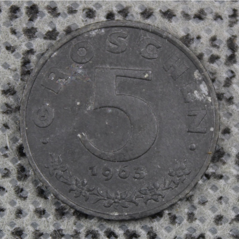 5 Groschen 1963 Austria Eagle Austrian Shield Second Republic Zinc ø 19mm