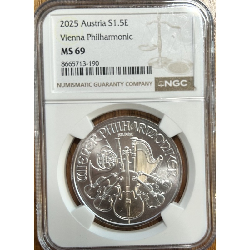 2025 Austria 1.50 Euro Vienna Philharmonic Silver Coin NGC MS 69