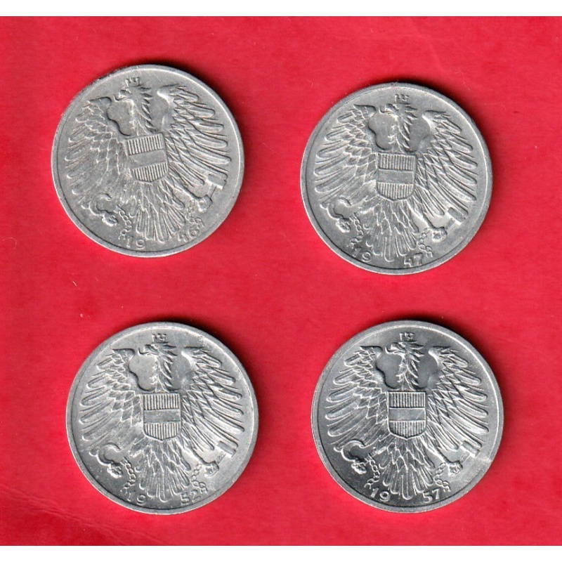 Austria 1  Schilling  coins (4)  1946 1947 1952 1957 VF (A6-0116) COMBINE ORDERS